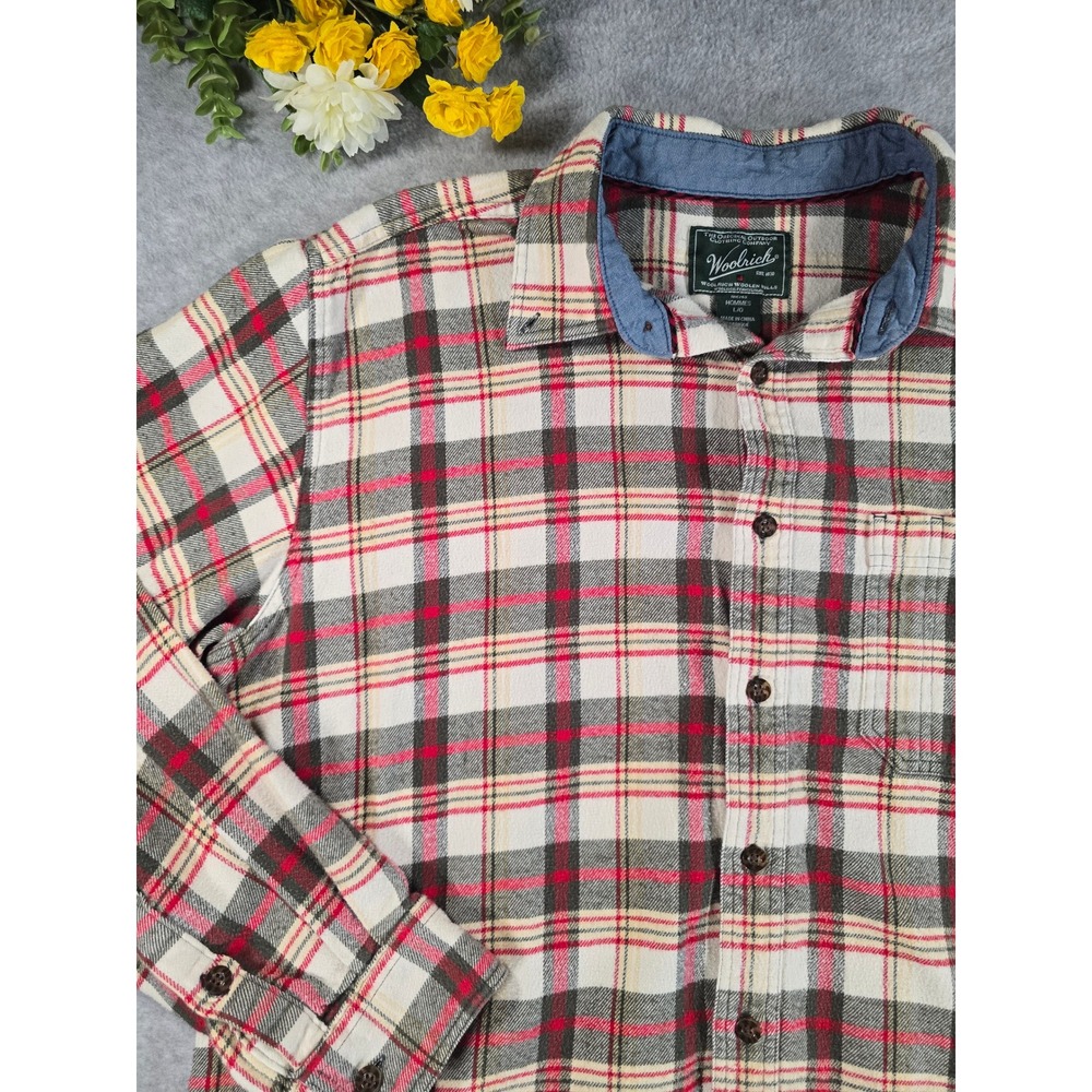 Woolrich Mens Plaid Flannel Shirt Long Sleeve Button Up Outdoor Classic Cotton L